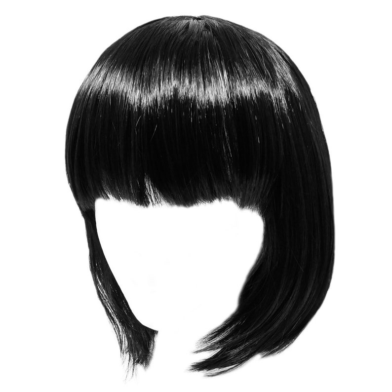 Photo Prop Costume Party Cosplay Economy Short Black Bob Wig with Bangs Birthday Fun Adult Teens Halloween Gift Dress Up Dance Show