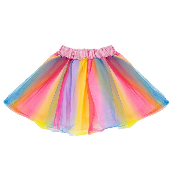 Rainbow Tulle Tutu Lined Skirt - Girls (2-7 Years) Princess Fairy Butterfly Unicorn Costume, Cosplay, Birthday Party, Dance, Cruise Dress Up