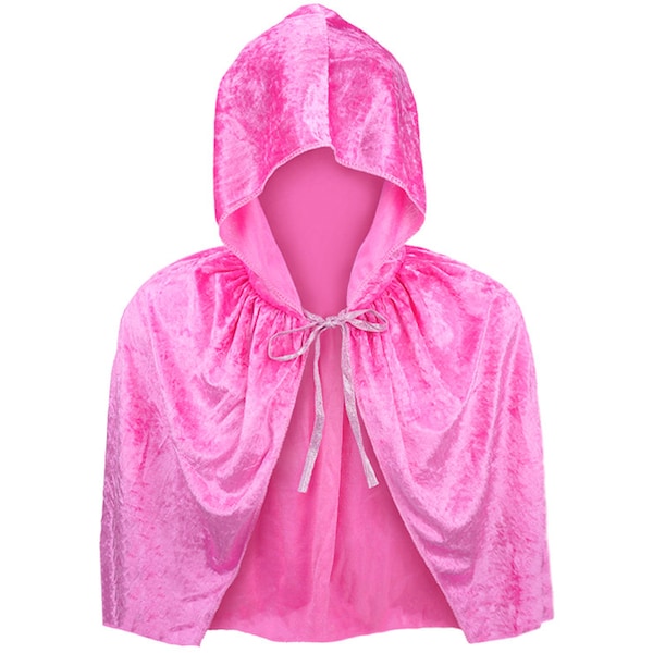 Child Pink Velvet Hooded Cape Capelet - Kids FairyTale Princess Costume Dress Up, Halloween, Cosplay, Birthday Party, Cruise, Christmas Gift