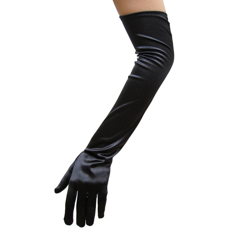 Long Opera Length Black Satin Gloves Adult Teen Cosplay Etsy