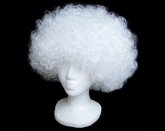 Economy White Afro Wig - Fun Adult Teens Child Kids Halloween, Cosplay, Costume Party Dress Up, Birthday, Carnival, Parade, Photo Prop, Gift