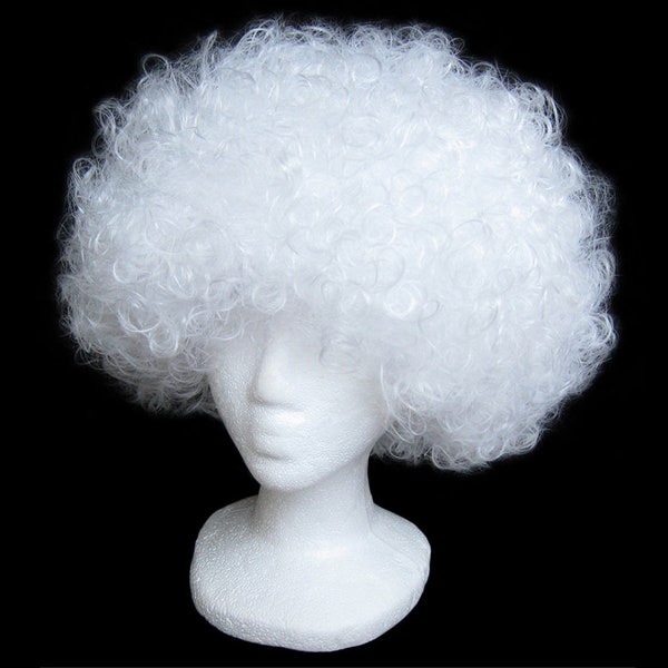 Economy White Afro Wig - Fun Adult Teens Child Kids Halloween, Cosplay, Costume Party Dress Up, Birthday, Carnival, Parade, Photo Prop, Gift