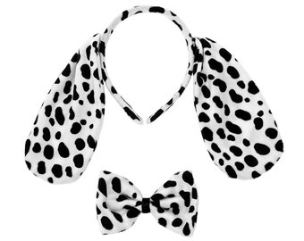 Dalmatian Ears Headband & Bow Tie Costume Set - Cute Halloween, Cosplay, Birthday Party, Kids Adult Dog Dress Up Accessories Kit, Fun Gift