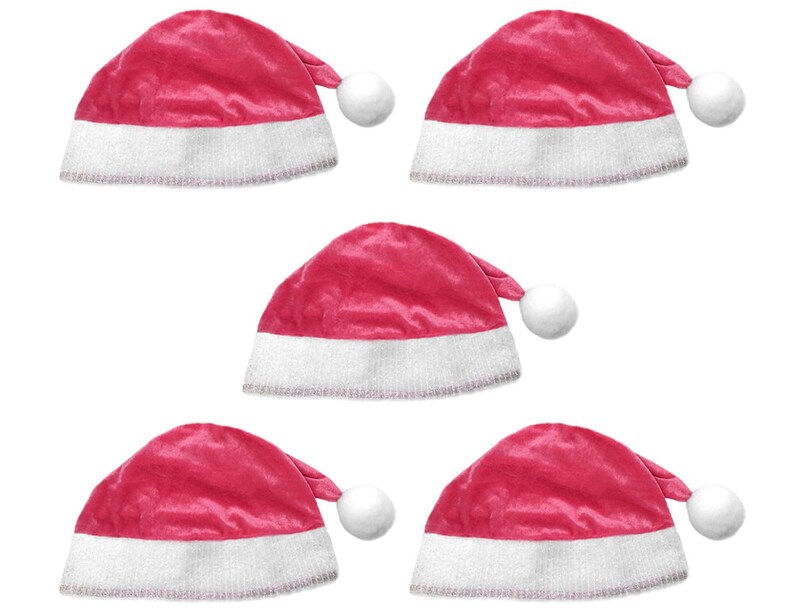 Pink Plush Santa Hat pack of 5 Cute Adult Teens Child Kids | Etsy
