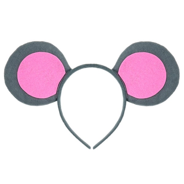 Pink & Gray Mouse-A-Like Ears Headband - Cute Halloween Three Blind Mice Mouse Costume, Cosplay, Birthday, Party Favor, Dress Up Accessory