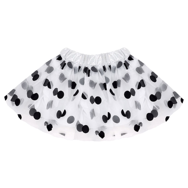 Jupe doublée tutu en tulle à pois blancs et noirs - Costume de princesse de chien dalmatien pour filles, cosplay, fête d'anniversaire, récital de danse, habillage de croisière