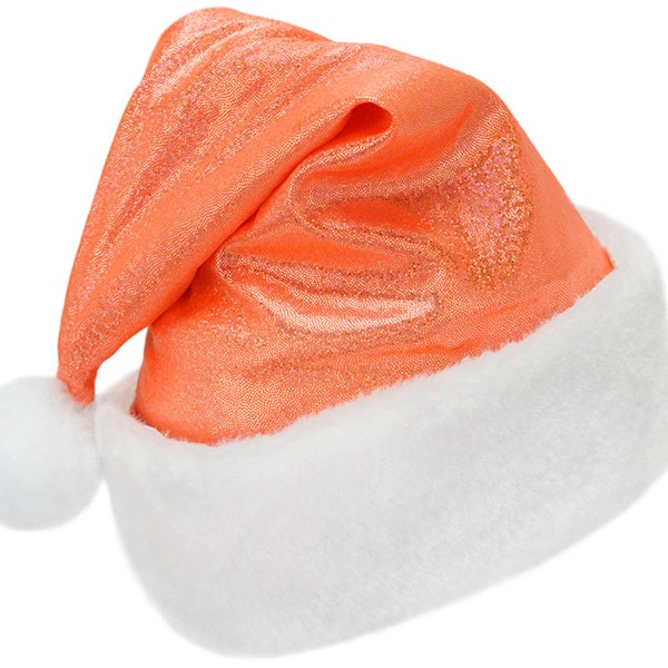 Sparkly Orange Santa Hat - Fun Cute Child Kids Teen Adult Christmas Xmas Holiday Dress Up, Costume, Party Favor, Photo Prop, Gift Accessory