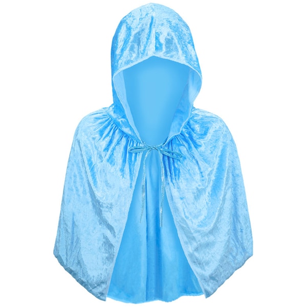 Adult Light Blue Velvet Hooded Cape Capelet - Cute FairyTale Princess Costume Dress Up, Halloween Cosplay, Birthday Party, Christmas, Cruise