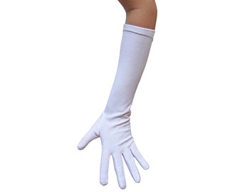 Long Elbow Length White Costume Gloves - Adult Teen Halloween Superhero, Princess Belle Flapper Cosplay, Wedding Formal Dance Prom Polyester
