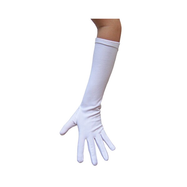 Long Elbow Length White Costume Gloves - Adult Teen Halloween Superhero, Princess Belle Flapper Cosplay, Wedding Formal Dance Prom Polyester