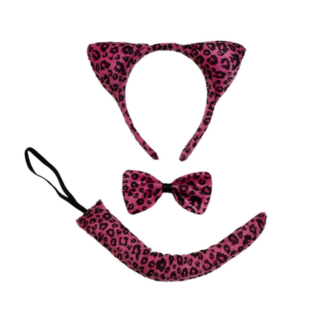 Pink Leopard Ears Headband Tail & Bow Tie Costume Set Cute Etsy