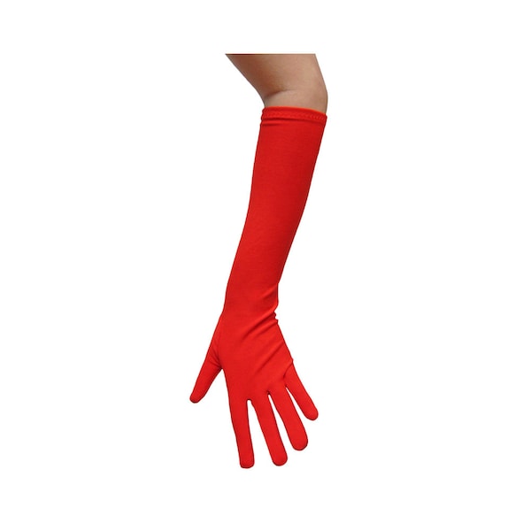 Long Elbow Length Red Costume Gloves - Adult Teen Halloween Superhero, Devil, Vampire, Mrs. Claus, Gatsby, Cosplay, Wedding, Prom, Polyester