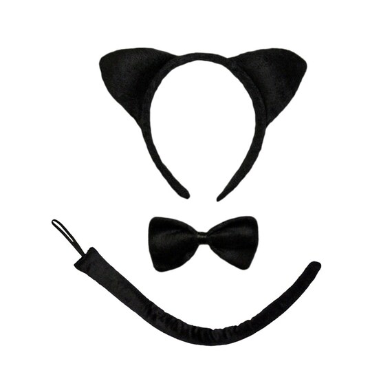 Black Cat Ears Costume Set Optional Cat Tail Cute Adult Etsy