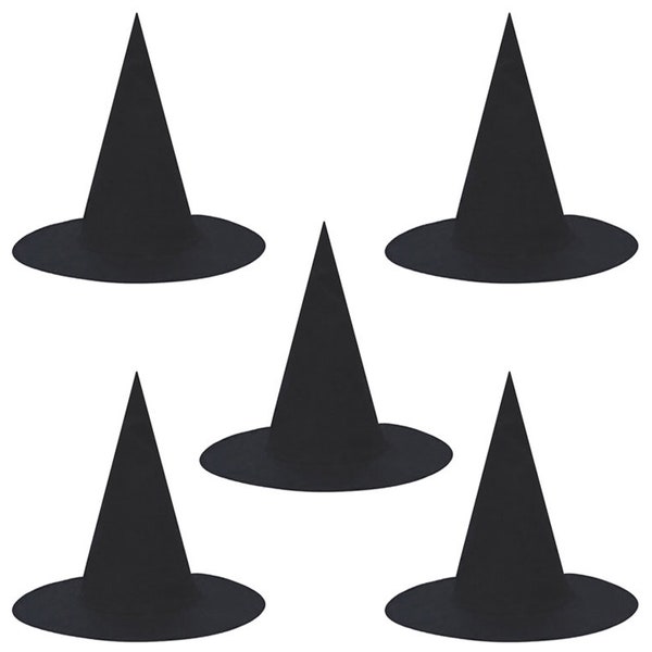 Adult Black Witch Hats (Pack of 5) - Fun Men Women Teen Bulk Halloween Classic Floating Witch Costume Hats, Party Favor, Gift, Craft Project