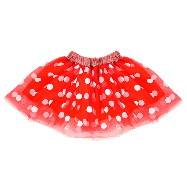 Jupe doublée tutu en tulle à pois blancs rouges - Costume de souris pour filles, cosplay, fête d'anniversaire, récital de danse, croisière, habillage de vacances de Noël