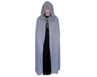 Gray Cloak with Large Hood - Men Women Adult Hooded Cape, Halloween Wizard, Elven, Gothic, Medieval, Renaissance, Cosplay Grey Costume Party