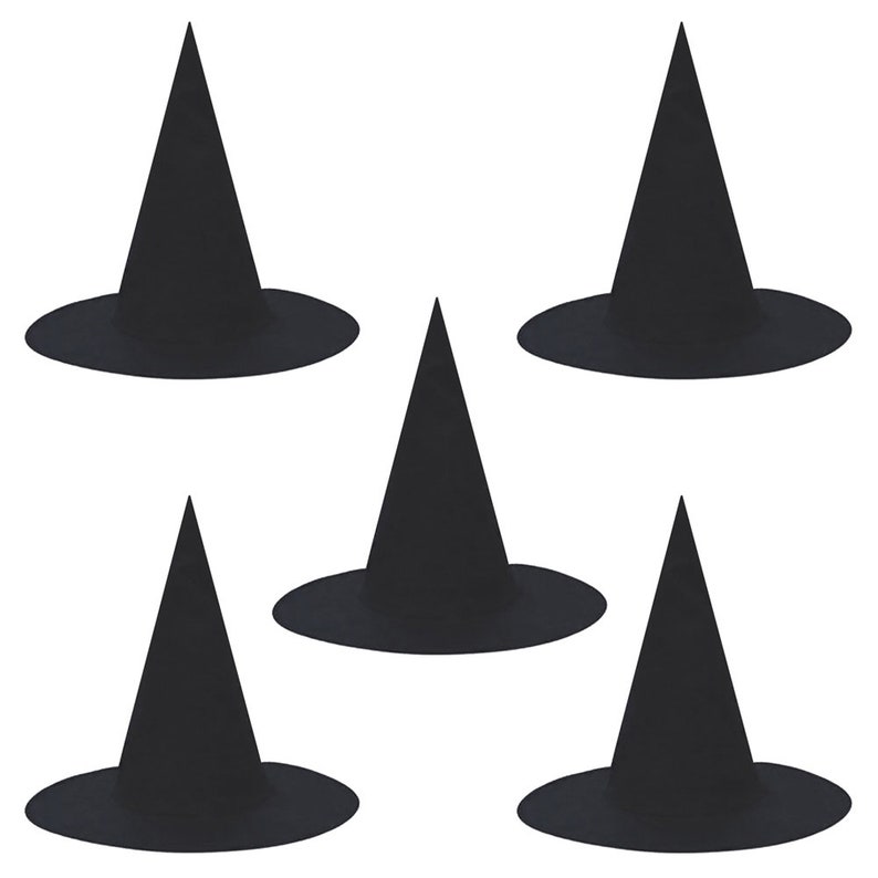 Pack of 5 Gift Adult Black Witch Hats Party Favor - Fun Men Women Teen Bulk Halloween Classic Floating Witch Costume Hats Craft Project