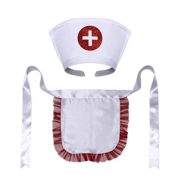 Ensemble de costumes de tablier de bandeau de chapeau d'infirmière blanc classique - Cosplay de filles adultes pour adolescentes, kit de fête d'Halloween, déguisement de guerre civile de premiers secours