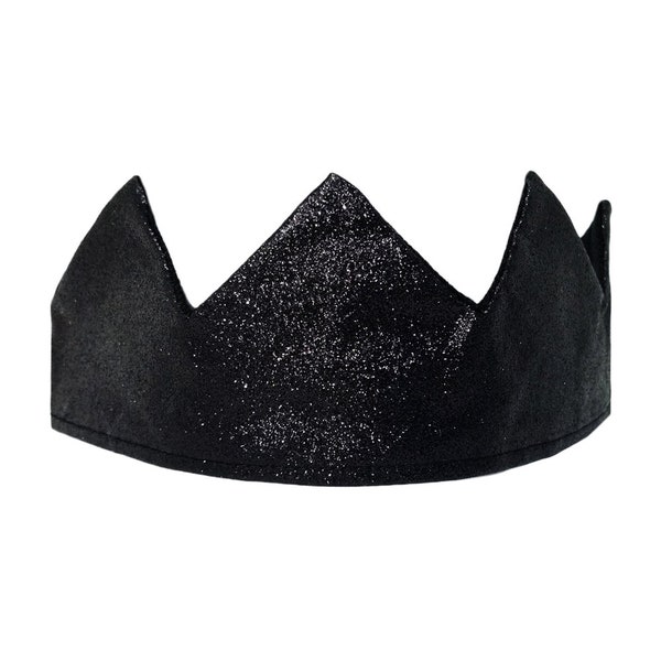 Shiny Black Glitter Sparkle Crown - Adult Child Kids Halloween Gothic Costume Cosplay Dress Up Pretend Play, Birthday Party Favor Photo Prop