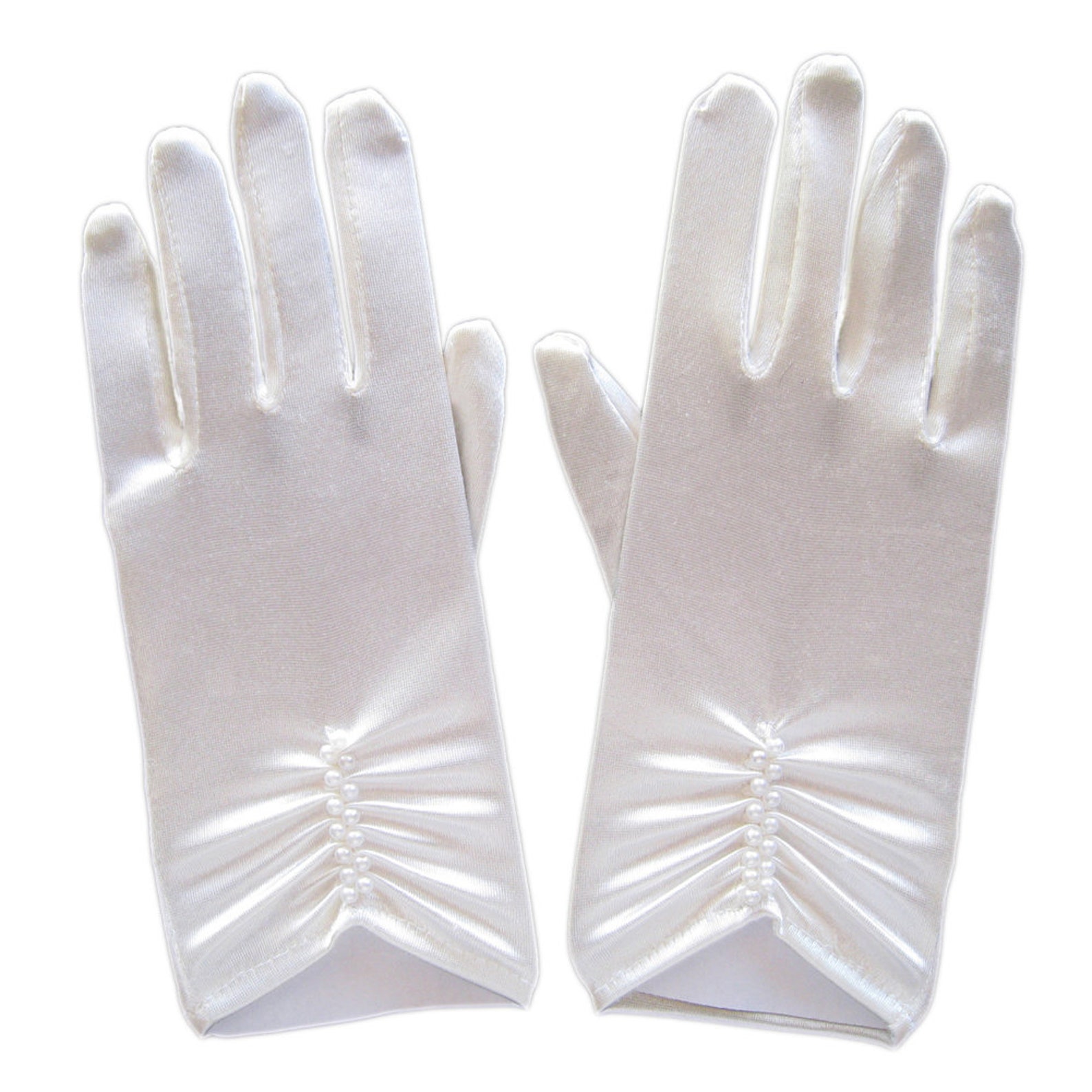 Short Wrist Length Ivory Satin Gloves With Pearls Women - Etsy