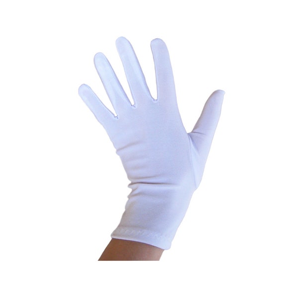 Short Wrist Length White Costume Gloves - Adults Teens Halloween Superhero, Magician, Clown, Mime, Santa, Cosplay, Dance Band Prom Polyester