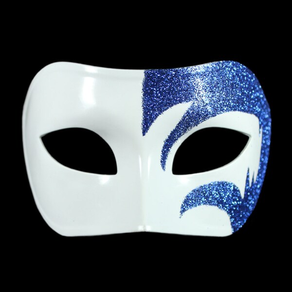 Mystic Venetian Blue Glitter White Masquerade Mask - Prom, Party, Wedding, Mardi Gras, Carnival, Cruise, New Year, Dance, Costume Eye Mask