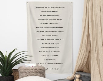 2 Corinthians 4:16-18 Banner, Christian Banner, Polyester Banner, Bible Verse Tapestry, Scripture Wall Hanging, Christian Tapestry