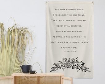 Lamentations 3:21-24 Banner, Christian Banner, Bible Verse Banner, Polyester Banner, Faith Wall Hanging, Quote Banner, Christian Tapestry