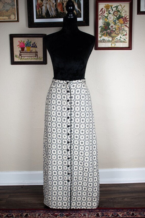1990s Button-Front Tapestry Maxi Skirt