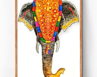 Kerala Elephant Painting: Nettipattam Wall Art - South Indian Decor