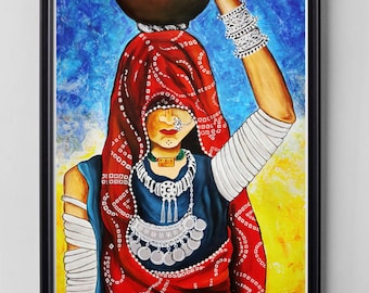 ラージャスターンの女性画、伝統的なインド美術 - Etsy 日本