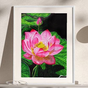Lotus Blume Malerei, Lotus Wand-Dekor, Lotus Wandkunst, Seerose Malerei, Botanische Kunstdrucke, Lotus Aquarell Kunst, Indische Wandkunst