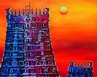Meenakshi Temple Painting, Tamil Nadu, Madurai Art, Madras Acrylic Painting, Chennai Decor, Tamil Temple, ORIGINAL ACRYLIC PAINTING