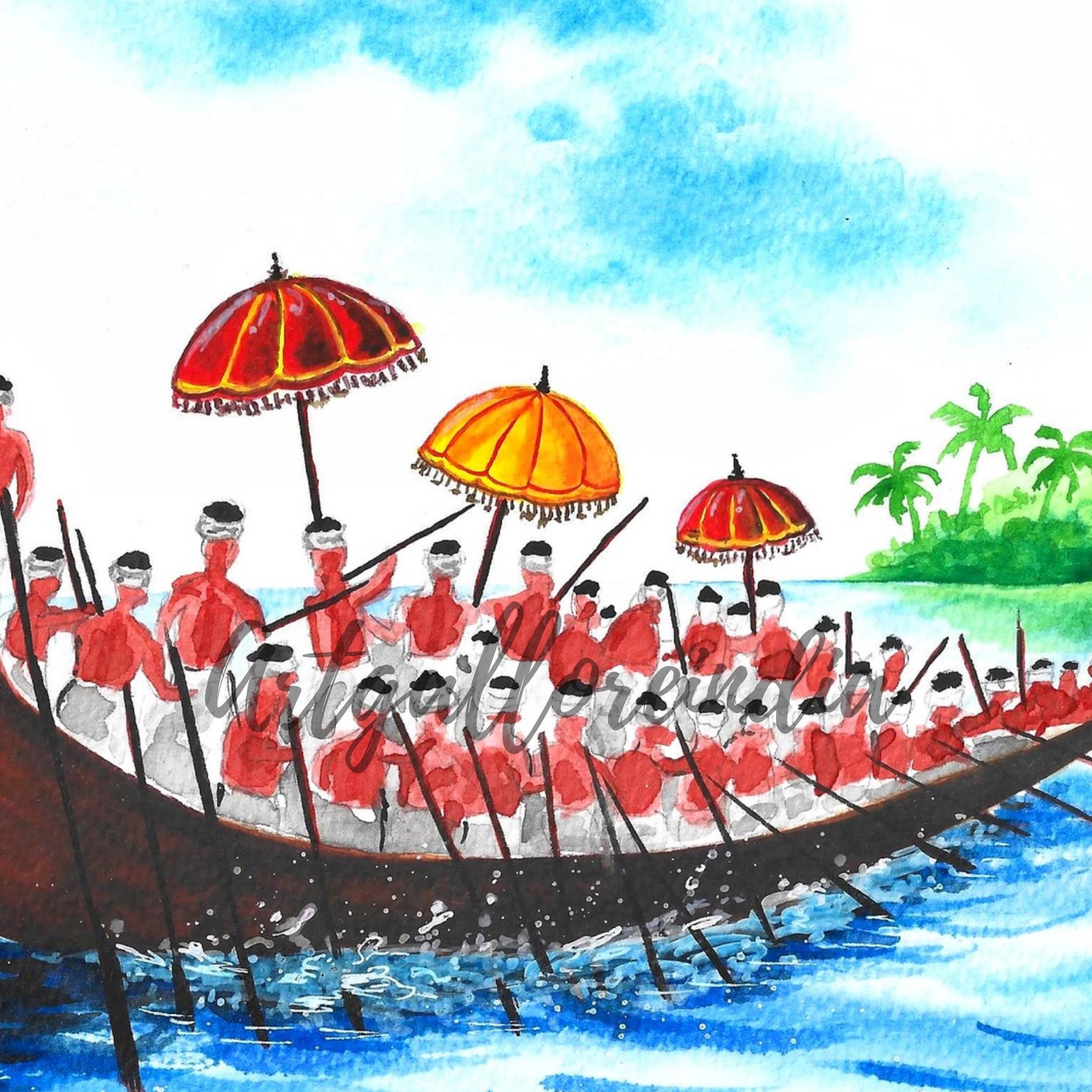 Kerala Onam Painting, South Indian Art, Vallamkali Boat Race, Kerala ...