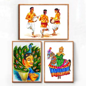 Tamil Nadu Painting, South Indian Art, Tamil Artwork, South Indian Decor, Tamil Home Decor, Tamil Art Print, Tamil Painting, Tanjavur Art