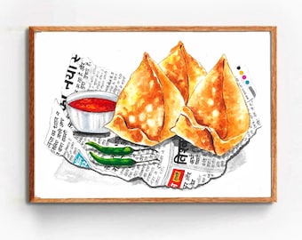 Samosa Watercolor Painting: Indian Street Food Art (Digital Download)