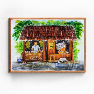 Kerala Tea Shop Watercolor Painting: South Indian Wall Art