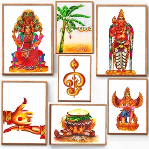 Pittura ad acquerello del Tamil Nadu, arte murale del Tamil, decorazioni per la casa del Tamil, decorazioni murali dell'India meridionale, Murugan, Mariamman, Om, ARTE AD ACQUERELLO ORIGINALE