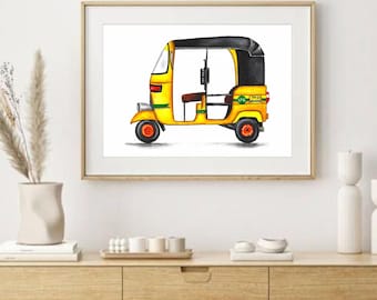 Chennai Auto Watercolor Painting: Tamil Nadu, South Indian Art