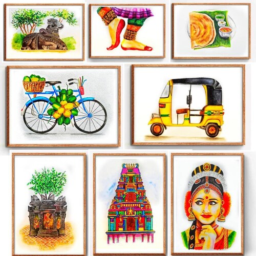 Tamil Nadu Watercolor Painting Tamil Wall Art Tamil Home Etsy