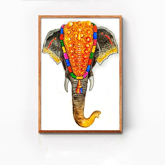 ケーララ州の象の絵画：ネッティパタムの壁画 - 南インドの装飾 - Etsy