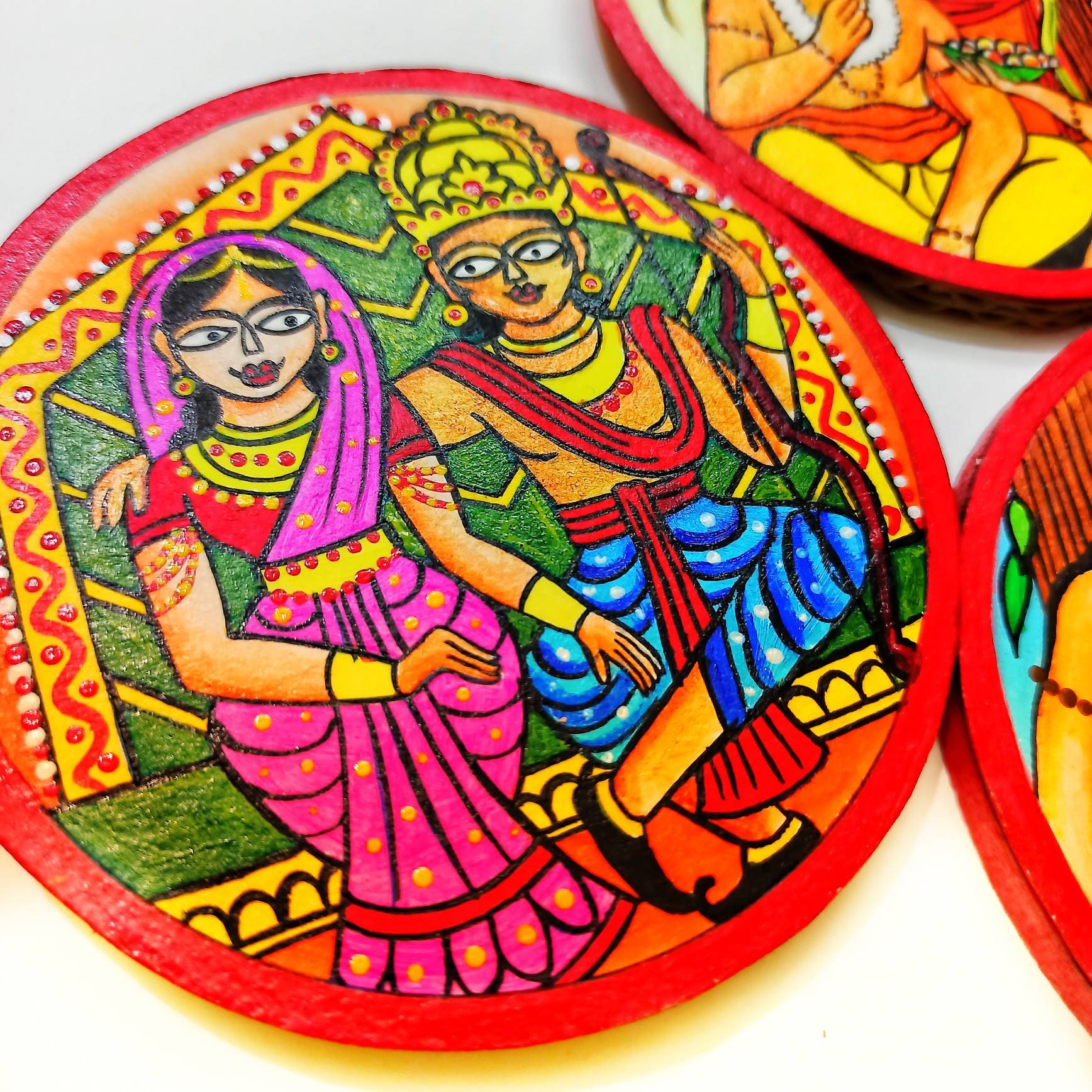 Ramayan Theme Art, Decorative Indian Coasters,indian Wall Plates, Hand