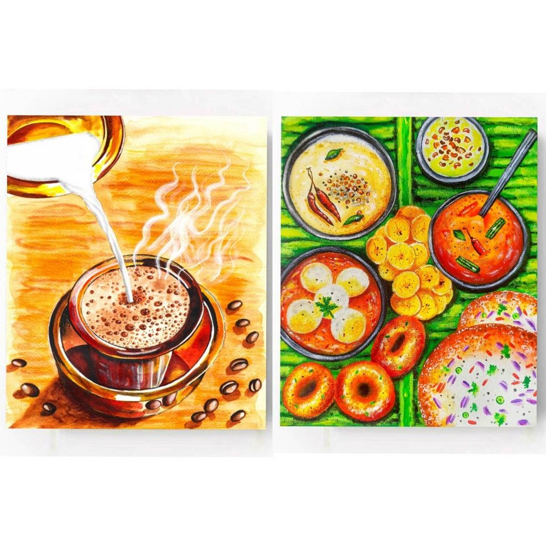 South Indian Food Art, Tamil Painting, Canvas Acrylic Painting, Kerala