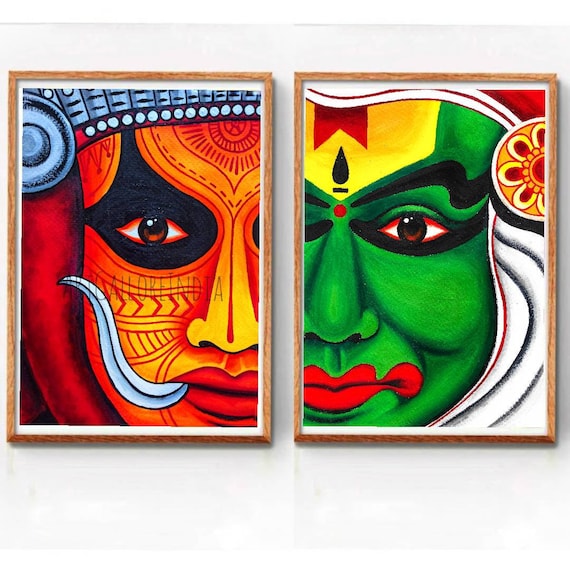 Kathakali Theyyam Painting South Indian Painting Malayalam Etsy India