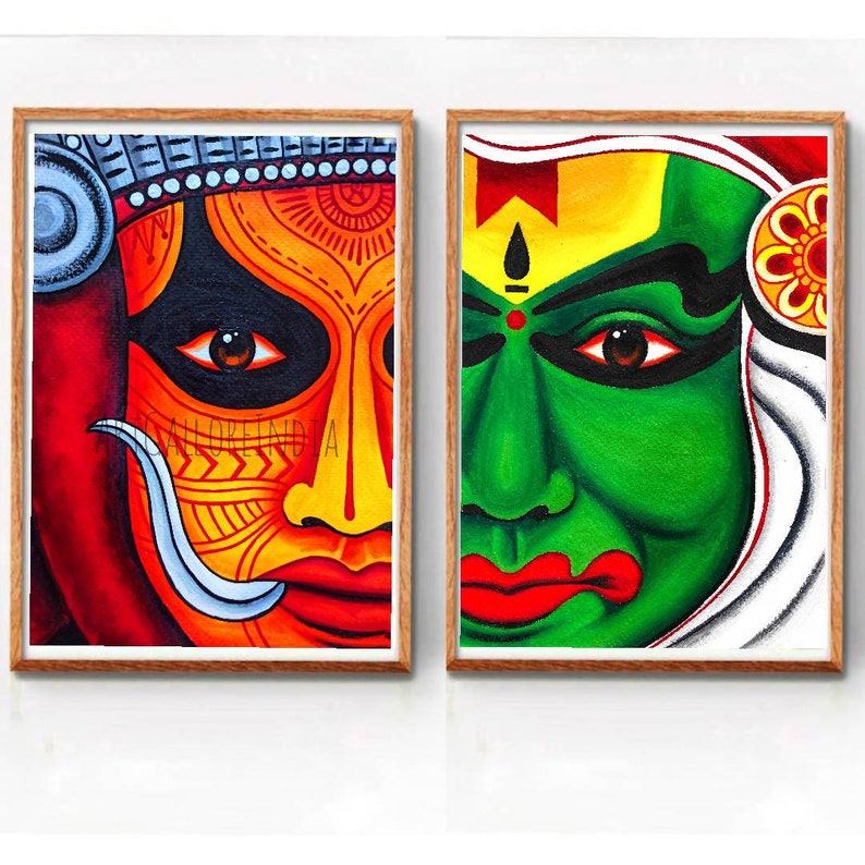 Kathakali Theyyam Painting, South Indian Painting, Malayalam Wall Decor