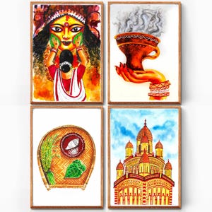 Kolkata Watercolour Paintings, Bengali Wall Art, Durga Puja Painting, Dhunuchi, Kulo