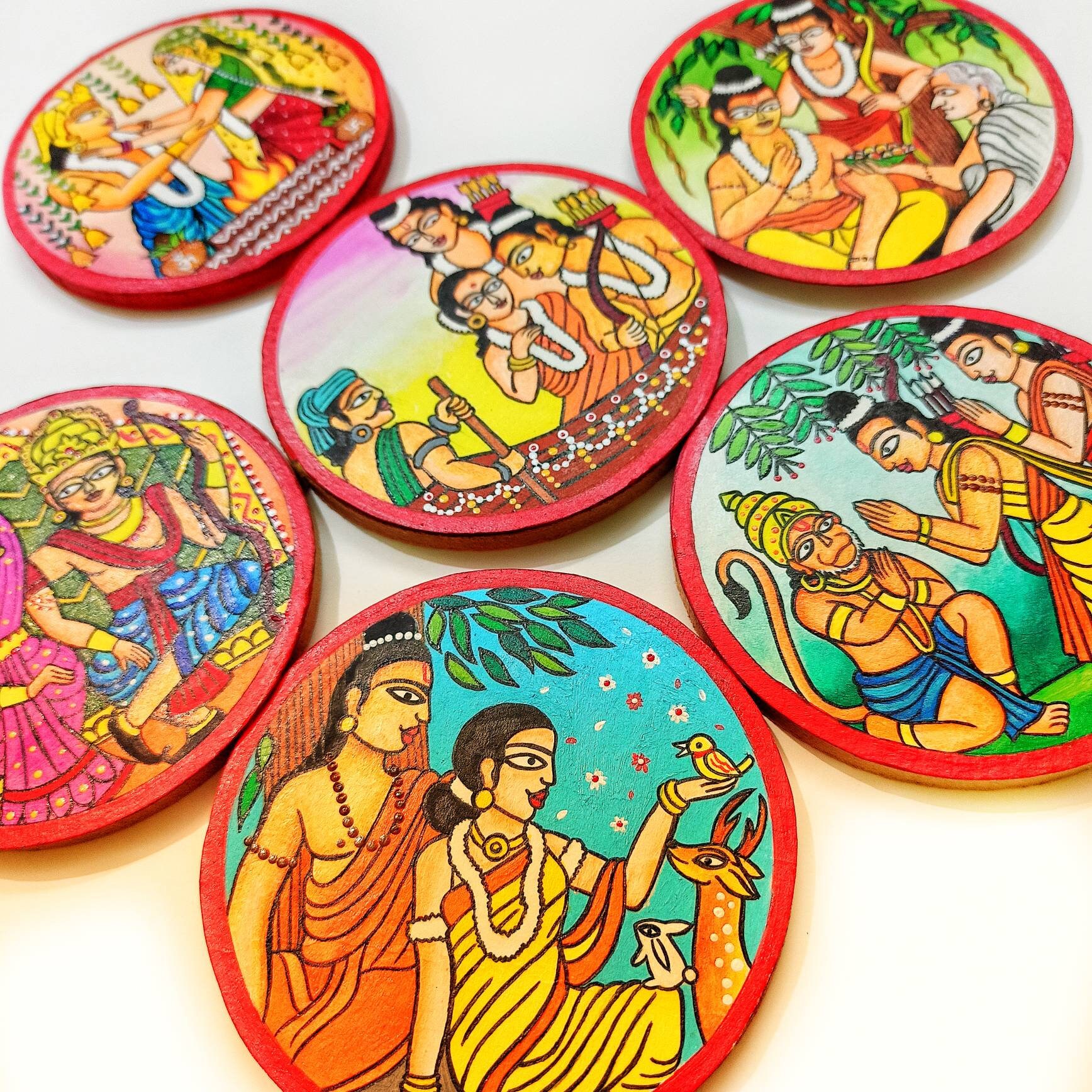 Ramayan Theme Art, Decorative Indian Coasters,indian Wall Plates, Hand