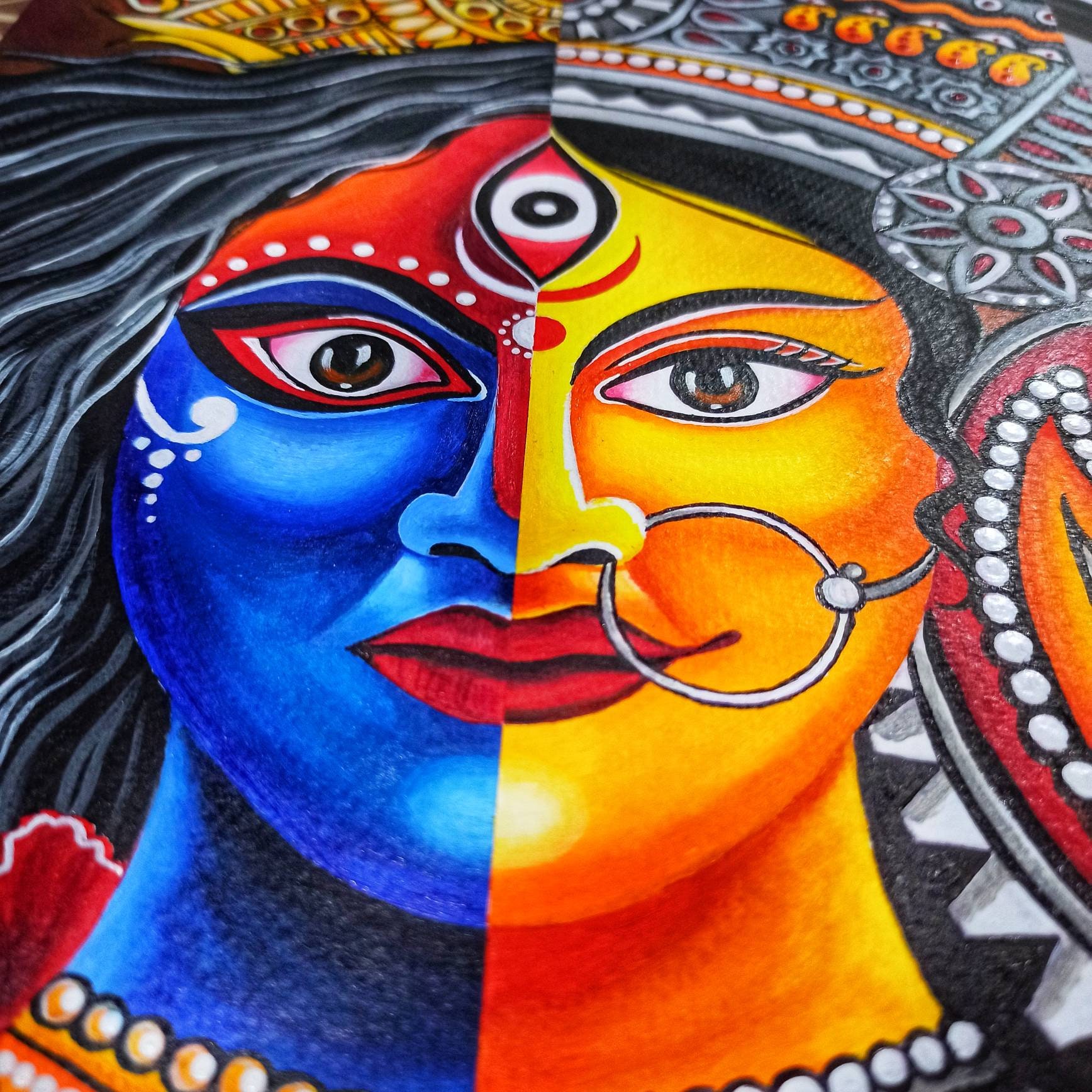 Kali Durga Painting, Bengal Wall Art, Durga Puja, Kolkata Wall Art