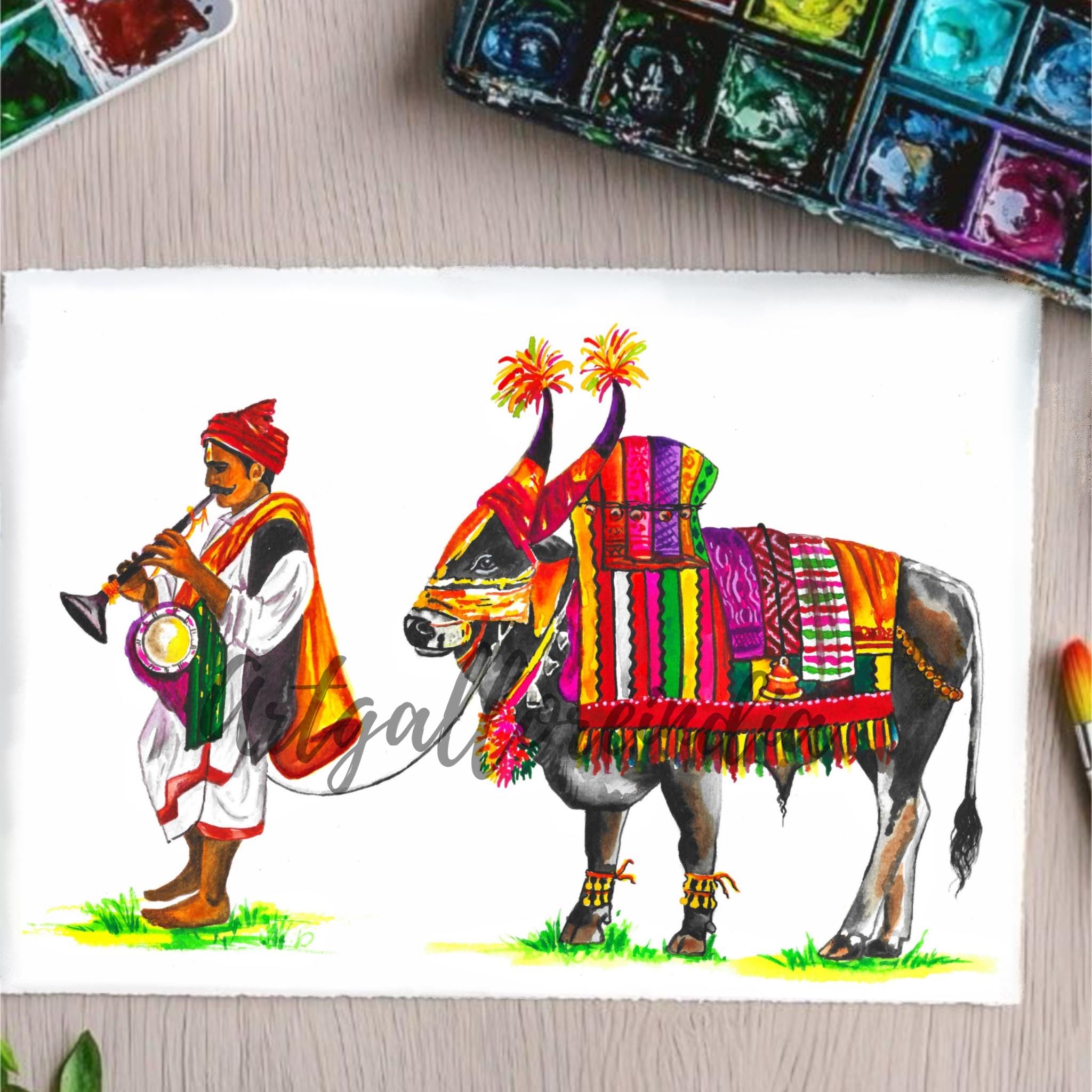 タミル・ナードゥ州の絵画、南インドの芸術、タミルの水彩画 - Etsy 日本