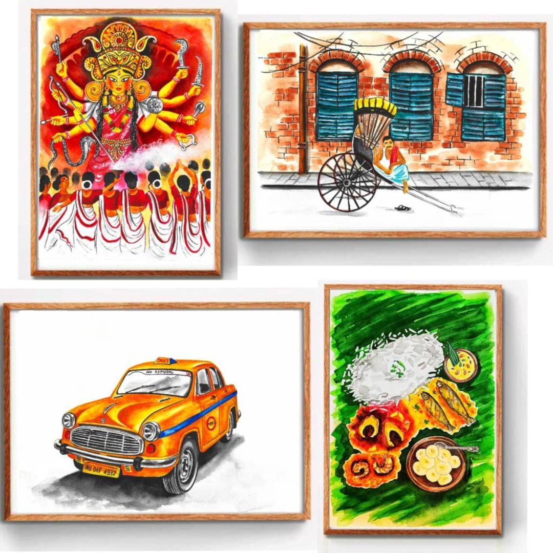 Kolkata Wall Art, Durga Painting, Bengal Wall Art, Durga Puja, Kolkata